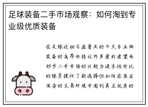 足球装备二手市场观察：如何淘到专业级优质装备