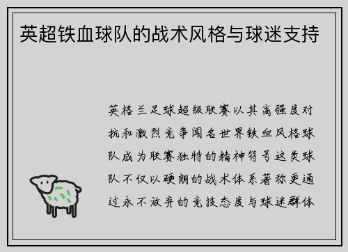 英超铁血球队的战术风格与球迷支持