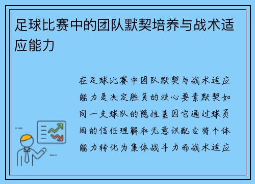 足球比赛中的团队默契培养与战术适应能力